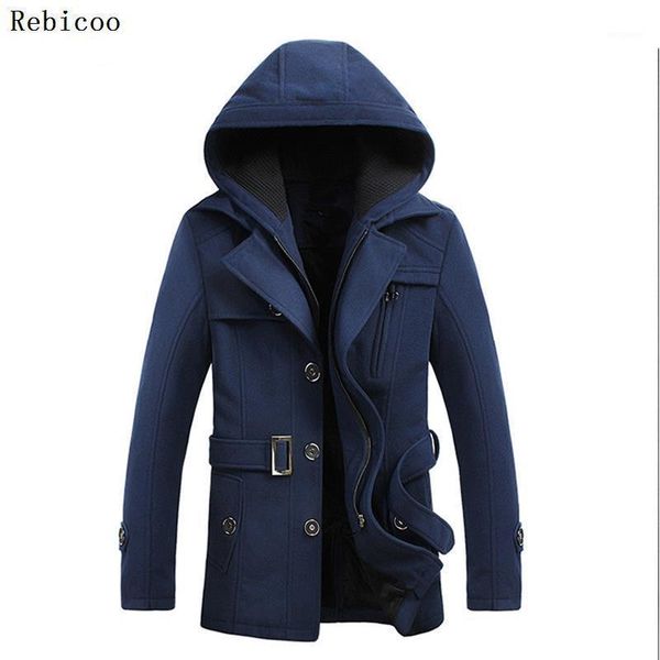 

men long wool coat slim fit business outerwear double breasted trench overcoats foreign trade autumn and winter new sty1, Black