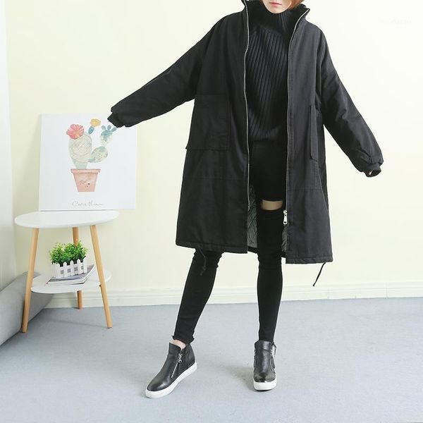 

vintage autumn winter oversized jacket women korean long parkas mujer 2020 casaco feminino 1952 yy16251, Black