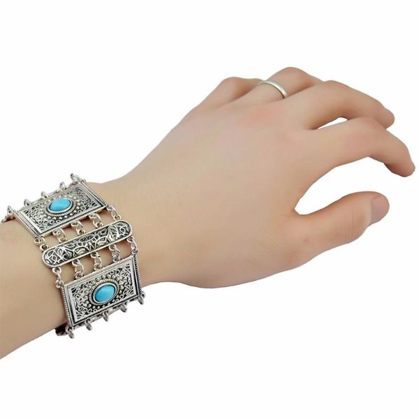 

gypsy хиппи vintage цвет металла монет браслеты турецкий tribal black буле смола камень резной цветок браслет для девушки, Silver