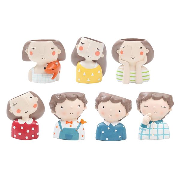 

7pcs resin cute girl succulent planter bonsai pot flowerpot home decor