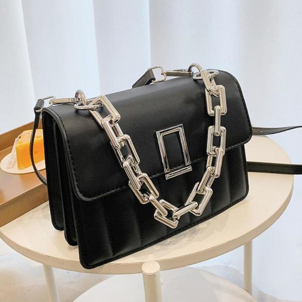 

cross body thick chain square tote bag 2021 fashion pu leather women's designer handbag portable shoulder messenger