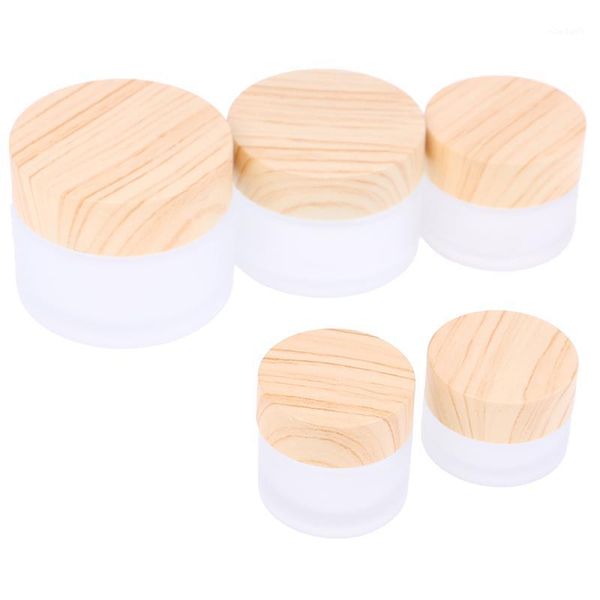 

frosted glass jar skin care eye cream jars pot refillable bottle cosmetic container with wood grain lid 5g 10g 15g 30g 50g1