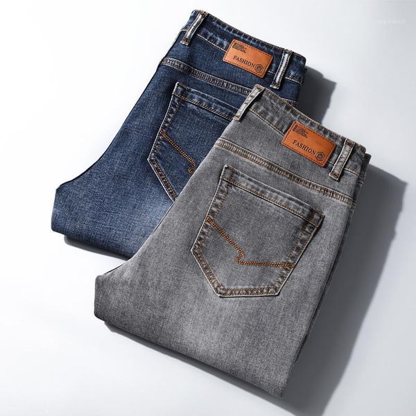 

autumn stretch slim men jeans 2020 new fashion straight casual men clothing dark blue smoky gray1