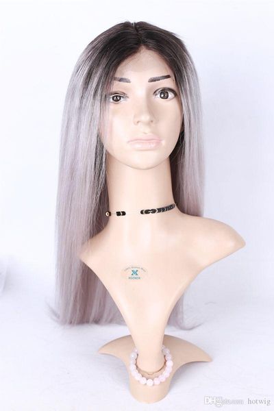 

virgin peruvian #1b grey two tone glueless full lace human hair wigs ombre 1b grey lace front wigs bleached knots full density, Black;brown