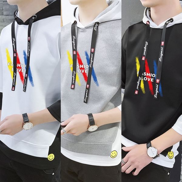 

springsummer and autumn 7-quarter t-shirt sweater half-sleeve t-shirt student hat sweater korean style loose men's clothing 7dc8z, Black