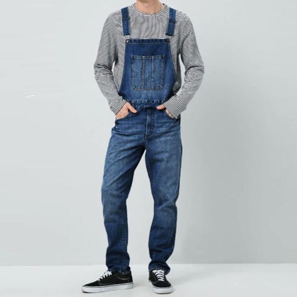 

men's ripped jeans jumpsuits hi street distressed bib overalls for man suspender pants size xxxl denim kg-445, Blue