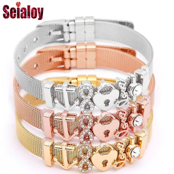 

charm bracelets fashion tricolor stainless steel mesh bracelet for women men heart lock unlimited love brands friends jewelry gift, Golden;silver