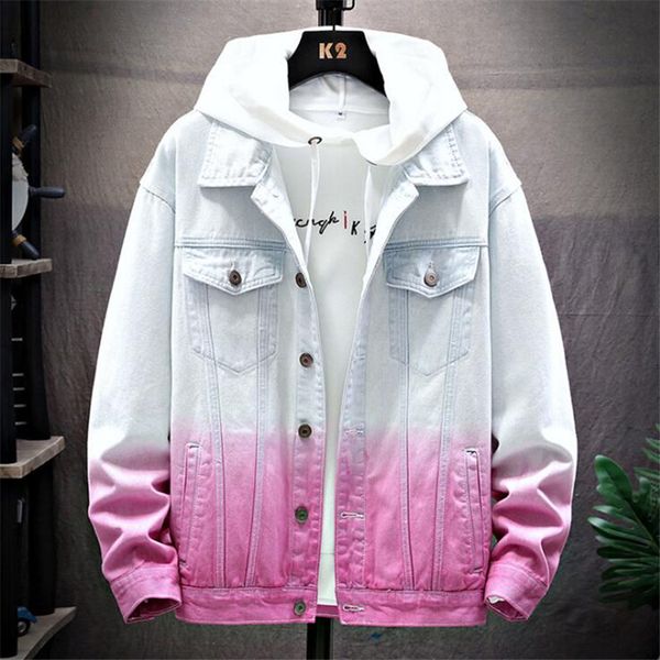 

spring mens denim jacket mens trendy fashion slim bomber gradient color denim jacket male retro cowboy jeans jackets clothing c1108, Black;brown