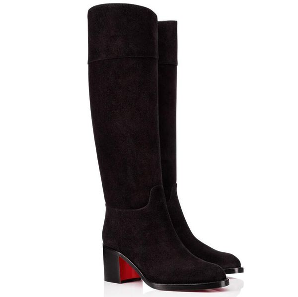 

elegant winter brands women red bottom karitube tall boot chunky heels lady booties round toe over knne boots perfect party,wedding eu35-43, Black