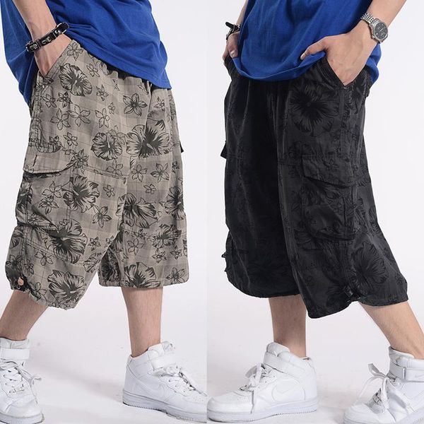 

loose baggy shorts men casual straight cargo shorts beach man clothing plus size, White;black