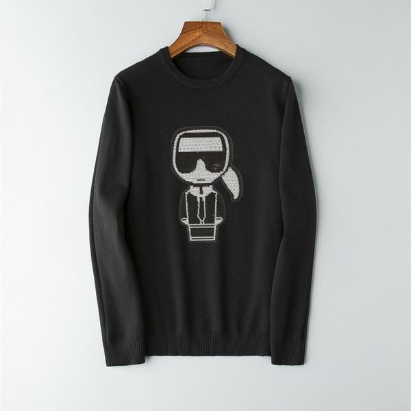 

seestern brand men's sweater sequined laofoye figure fashion autumn winter long sleeve new knitted cartoon character pullover, White;black