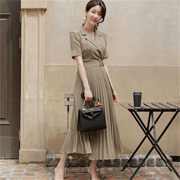 

plissado elegant female korean office dress luxury waist women's stripes dressed as fiesta x1vn, Black;gray