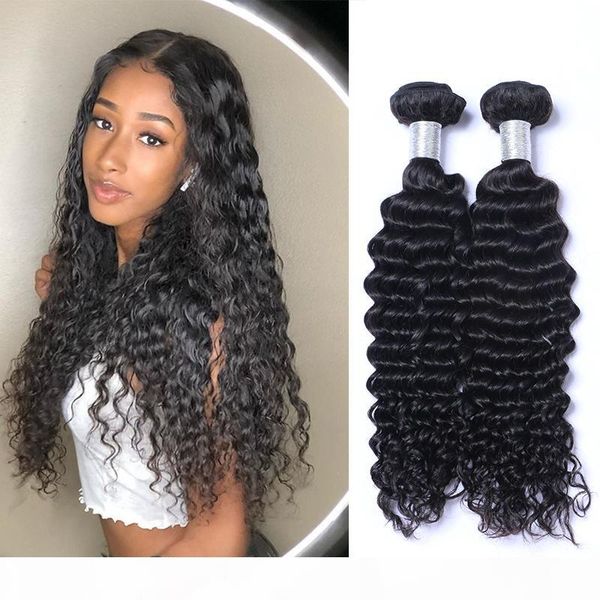 

deep wave bundles 100% human hair extension 1 3 4 bundles brazilian water wave curly hair bundles deal, Black