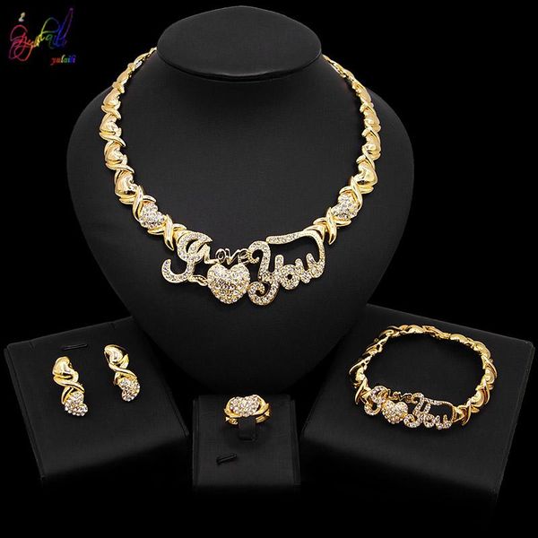 

yulaili hugs and kisses necklace heart gold color crystal party engagement anniversary wedding jewelry sets gifts for women, Silver