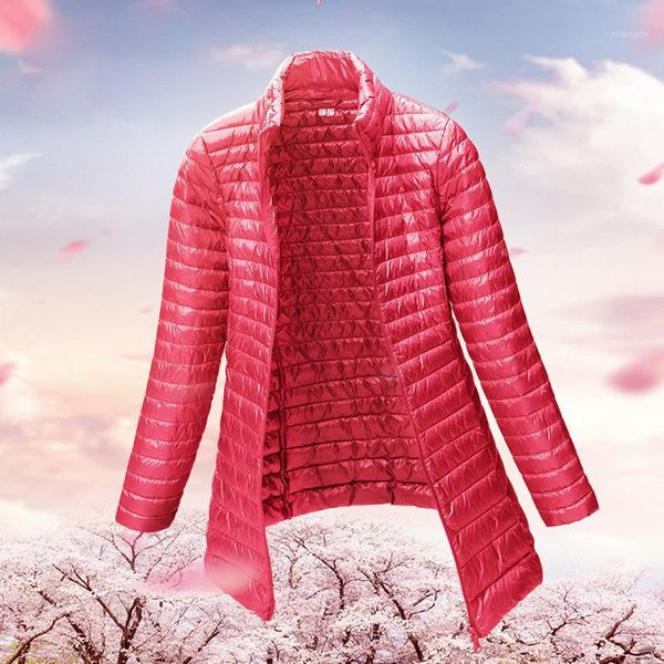 

womens winter jackets and coats ultra light down jacket women parka solid long thin warm 90% white duck feather outwear jk-7031, Black