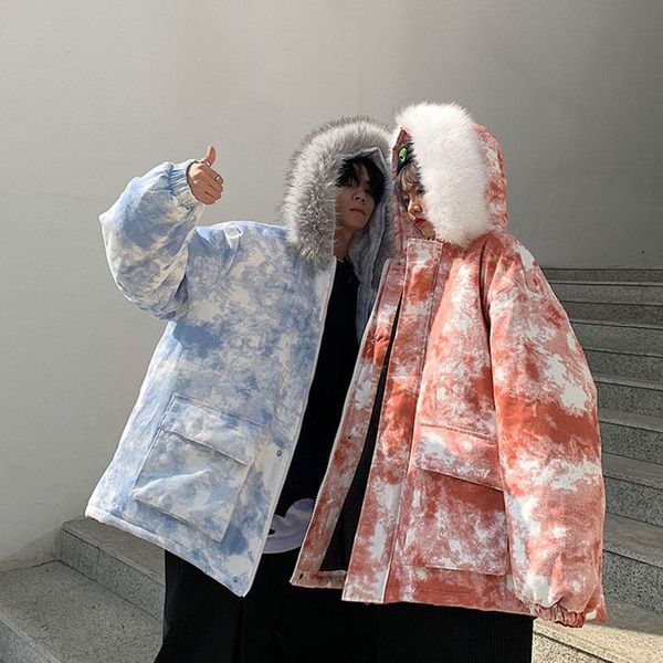 

3 colors winter print ins parkas long sleeve thick warm cotton jacket women men couples high street hooded coats s-5xl 2020, Black