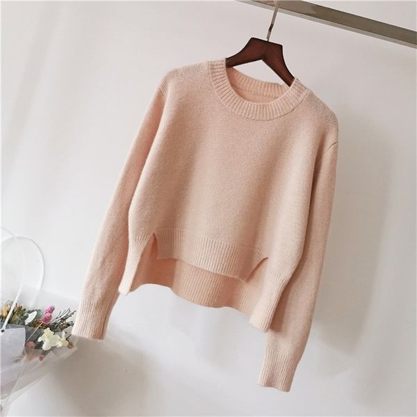 

sweater women front short back long round collar autumn new korean fashion full sleeve solid color 201221, White;black