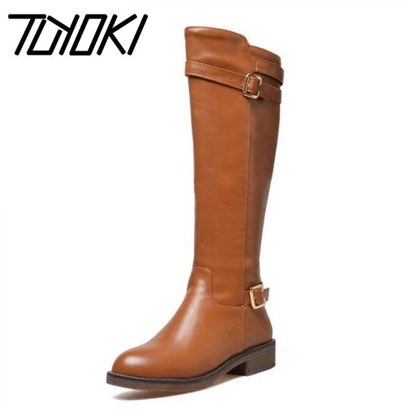 

boots tuyoki size 32-43 women flats metal buckle shoes fur winter knee brand classic warm out motorcycle snow, Black