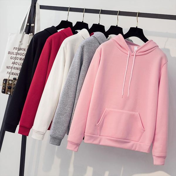 

женщины толстовки осень 2020 casual solid color толстовку карманный с длинным рукавом пуловер толстовка пастель одежда толстовки, Black