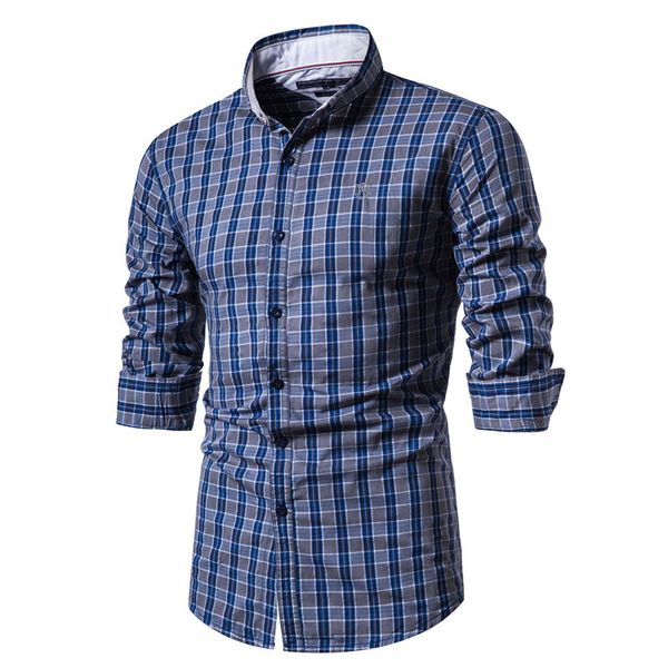 

2020 new spring 100% cotton plaid shirt men casual business social men shirt long sleeve brand mens dress shirts, White;black