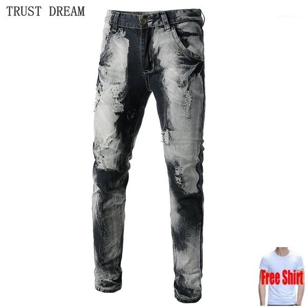 

autumn winter 2018 men floral slim jeans patchwork fashion euro style straightmdenim pants man contrast color quality fit jean1, Blue