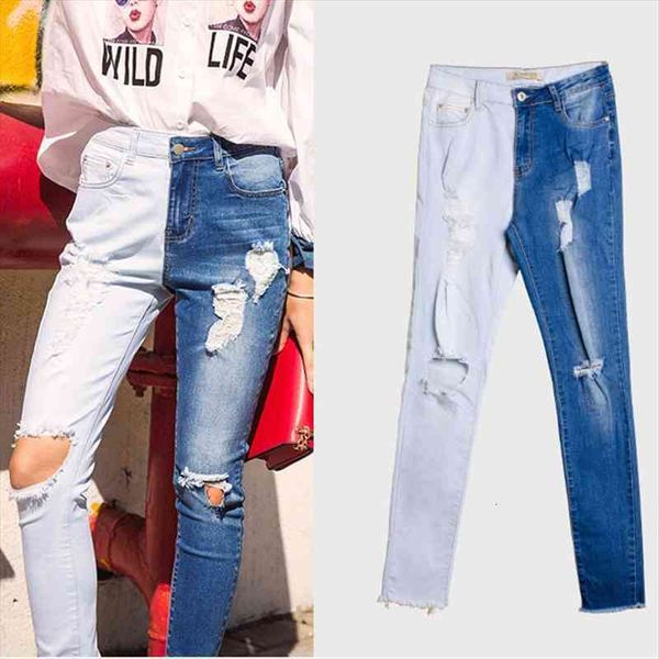 

fashion autumn winter women pancil jeans stretch hole splice plus size 4xl female denim hight waist blue pants