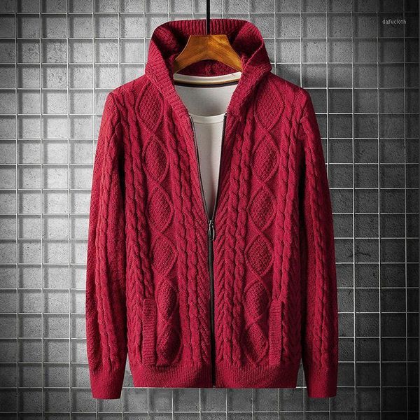 

sweater men's jacket autumn new solid zipper hooded knitted cardigan1, White;black