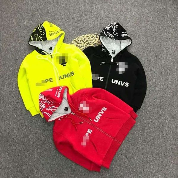 

winter men's chao ape brand women's autumn children's sweater with plush and thickened warmth zipper hooded cardigan double, Black