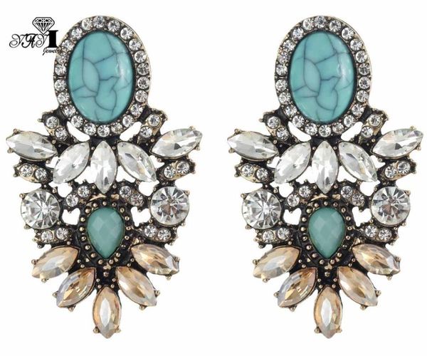 

yayi gray white glass gray rhinestone dangle crystal earring women's fashion ancient gold color gem earrings for women 1147, Silver