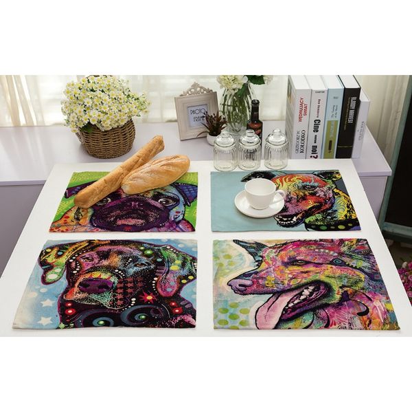 

хлопковое белье печать животных placemat для обеденного стола кофе питье под водосбор цветные украшения собака индивидуальный стол коврик дл