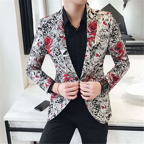 

2021 new embroidery print club apparel formal wedding prom blazer men slim costume homme plus size 5xl kg4i, White;black