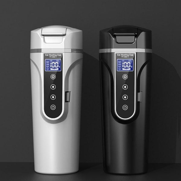 

smart car electric heating cup for coffee milk 450ml portable auto travelling electric water kettle cup bpa-lcd display