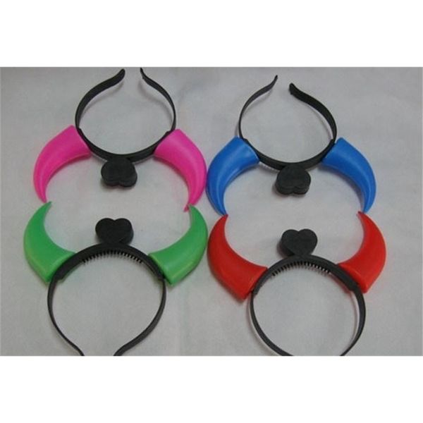 

100pcs christmas ox horn party headwear flashing led hair clasp headband xmas birthday gift devil horns with opp bag