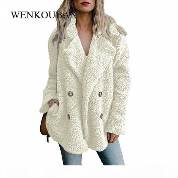 

winter teddy coat women warm faux fur coats female fluffy jacket plus size long sleeve plush fur overcoat fourrure femme 5xl, Black
