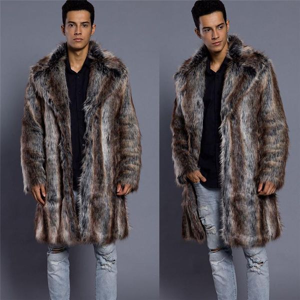 

2020 winter new imitation mink coat men's long windbreaker coat printed striped artificial fur size s m-xxl xxxl, Black
