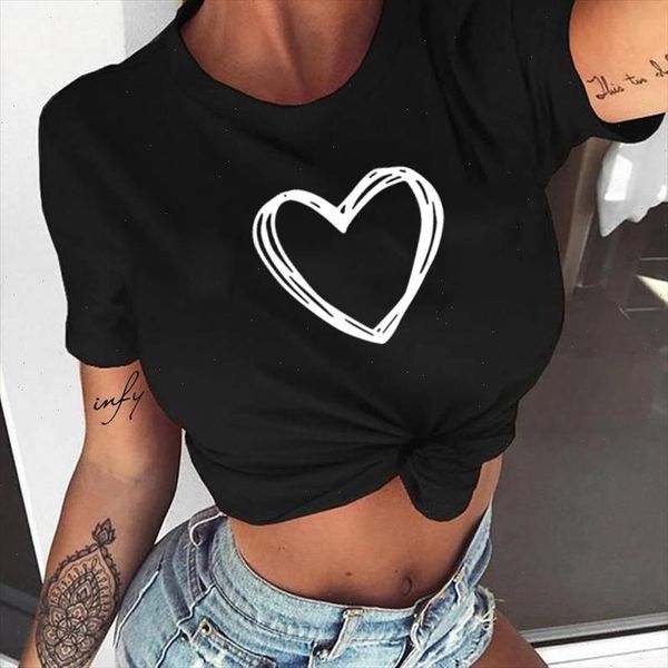 

2021 new women t shirt summer fashion o neck short sleeve tee shirt casual heart love printed t shirt graphic tumblr, White