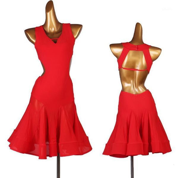 

red latin dance dress women tango salsa samba rumba cha cha competition dresses backless ballroom performance outfit dc42111, Black;red