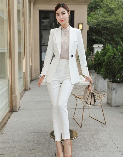 

fashion casual ladies white blazer women business suits pant and jacket sets work wear office uniform styles1, White;black