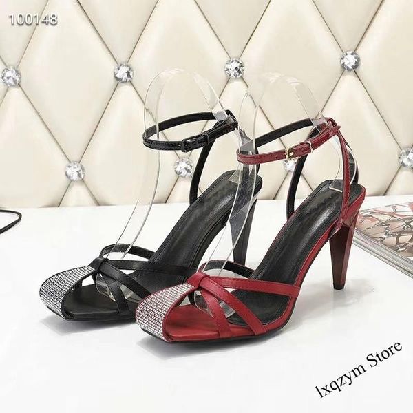 

crystal sandals women rhinestone wedding gladiator sandals cut outs thin high heels shoes t-strap summer fashion ankle buckle1, Black