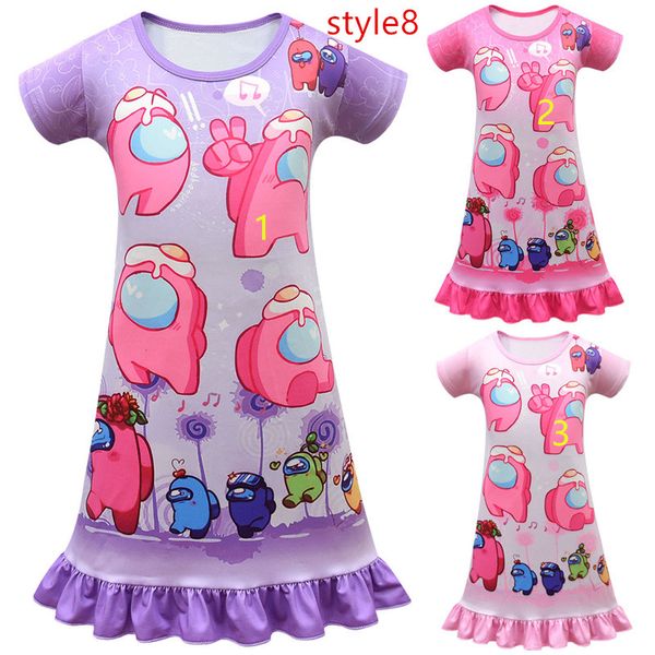 

game among us dresses cute cartoon anime dress princess girl one piece dresses juniors summer short sleeve pajamas mini skirt g10601, Red;yellow
