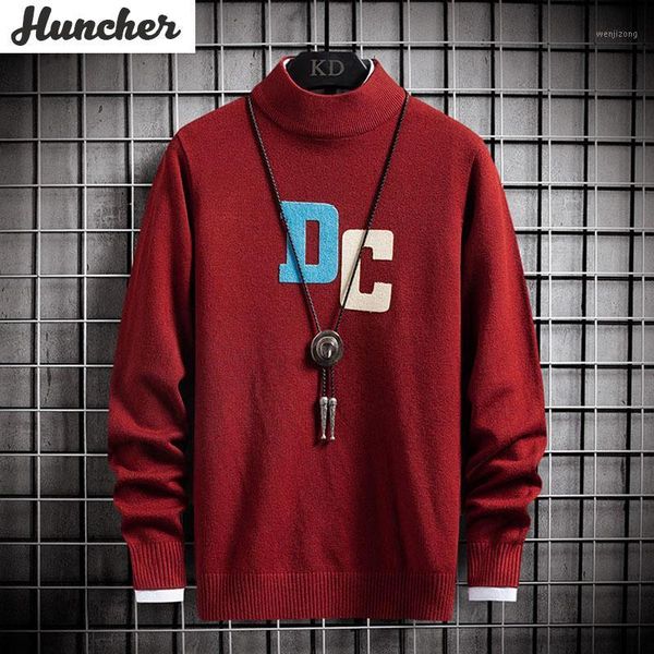 

huncher men's turtleneck sweater men 2020 winter solid patchwork high collar jumper pullover sweaters oversized red sweater men1, White;black