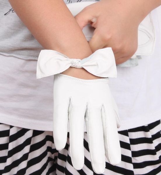 

five fingers gloves women' natural sheepskin leather hollow out bow female genuine hip hop fashion short driving glove r1174, Blue;gray