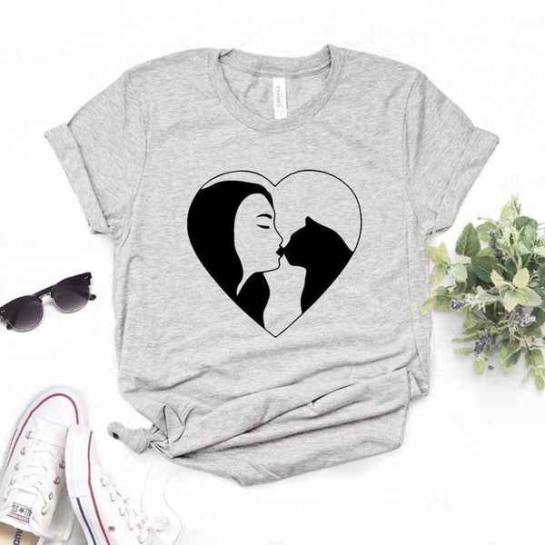 

women t shirt cat mom heart print tshirt women short sleeve o neck loose t-shirt ladies causal tee shirt clothes, White
