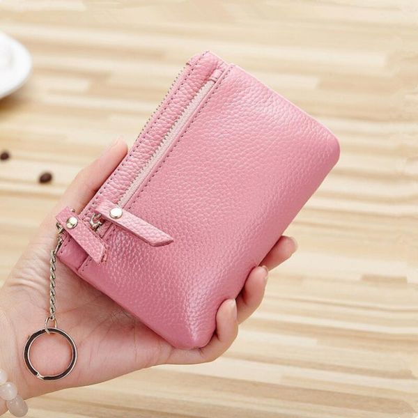 

ladies small wallet women genuine leather short mini wallet key chain holder female money bag kids gift girls cute leather purse, White
