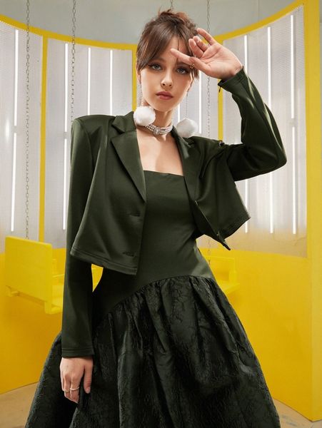 

x linaoth lapel neck crop blazer n2uo#, White;black