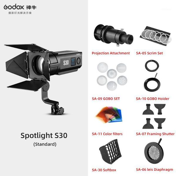 

instock godox s30 30w focusing led pgraphy continuous adjustable light spotlight with barn door for professional pgraphy1