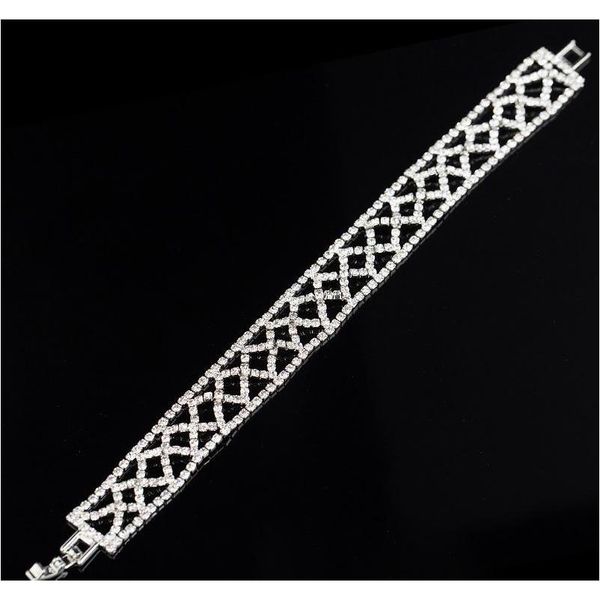 

romantic bracelet sliver plated women link bracelet crystal rhinestone chain bracelets bangles bracelet women wedding jewelry wajnv, Black