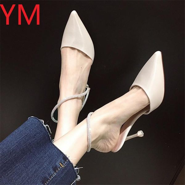 

ankle strap spring new stiletto women pumps pointed toe shallow thin footwear party ladies shoes bridal summer high heels, Black