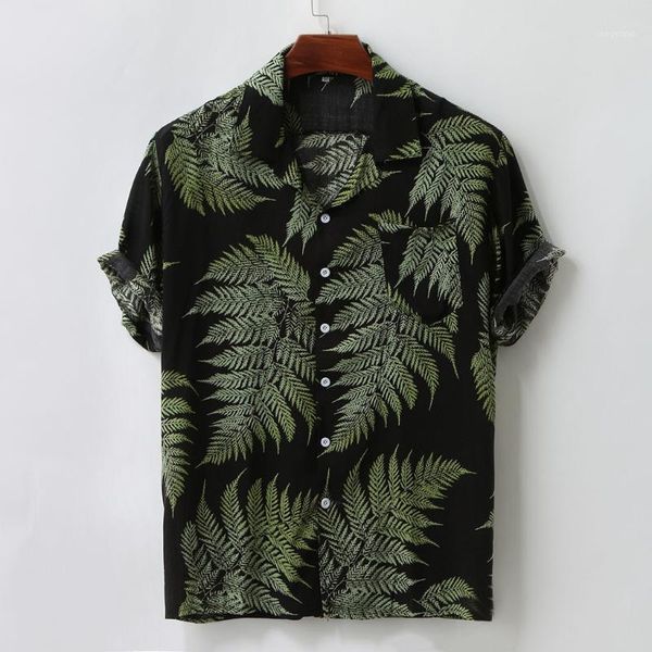 

mens summer hawaiian shirt short sleeve loose buttons hawaii printing casual blouse colorful beachwear shirts for men clothing1, White;black