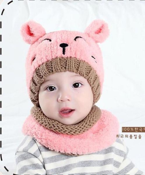 

kitten winter autumn children's set and warm plush baby hat bib bbxv, Red;brown